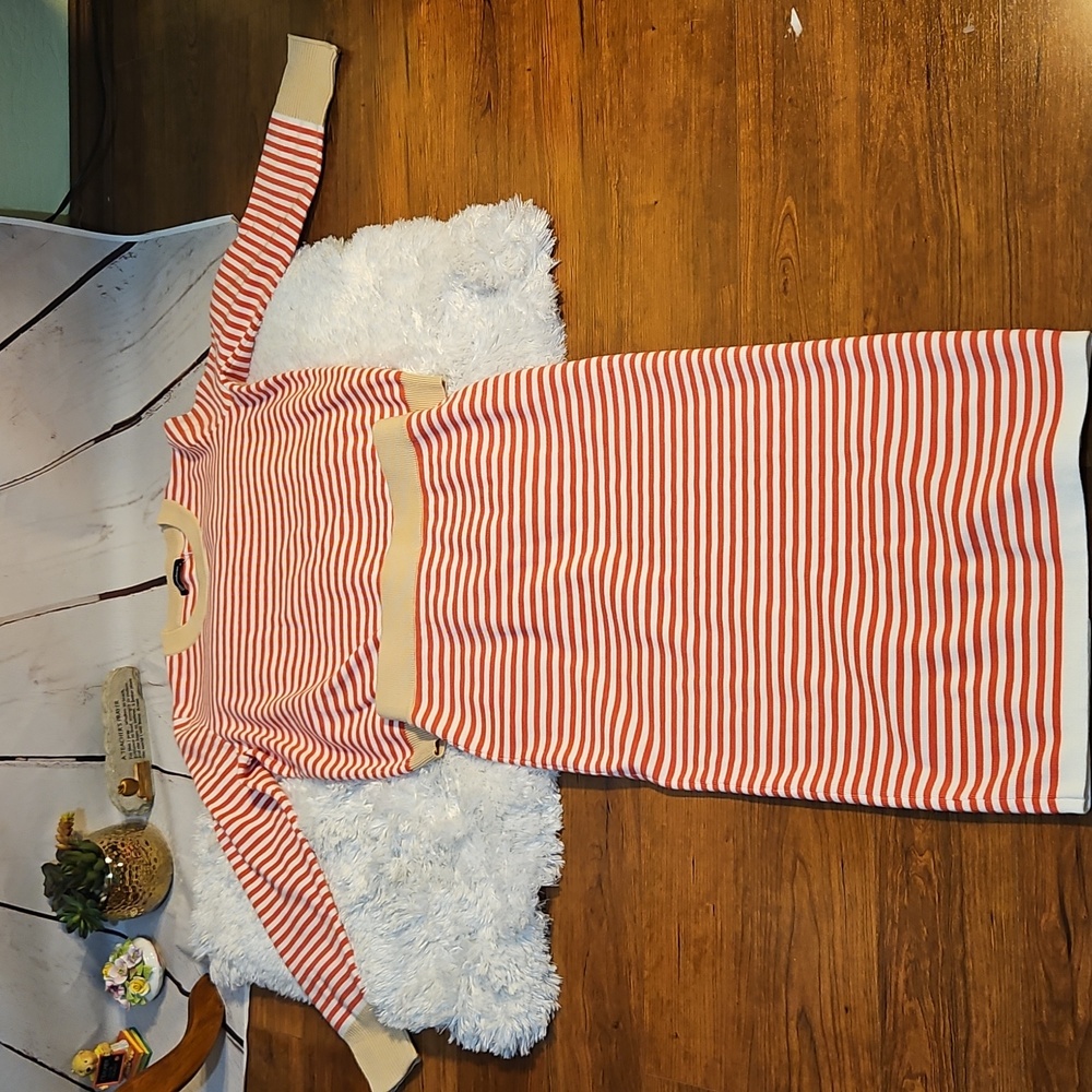 Striped Knit Set Top & Skirt Coral Beige‎ Long Sleeve Button Accents  Sz M - Picture 5 of 8
